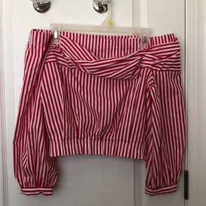 Zara Red/White Stripped Off the Shoulder Top Small